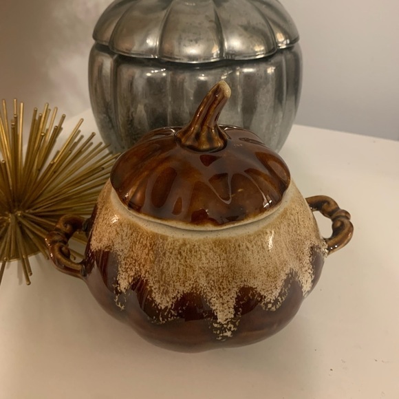 Ceramic oven pot with lid in‎ shape of a pumpkin brown farmhouse rustic boho - Picture 9 of 9